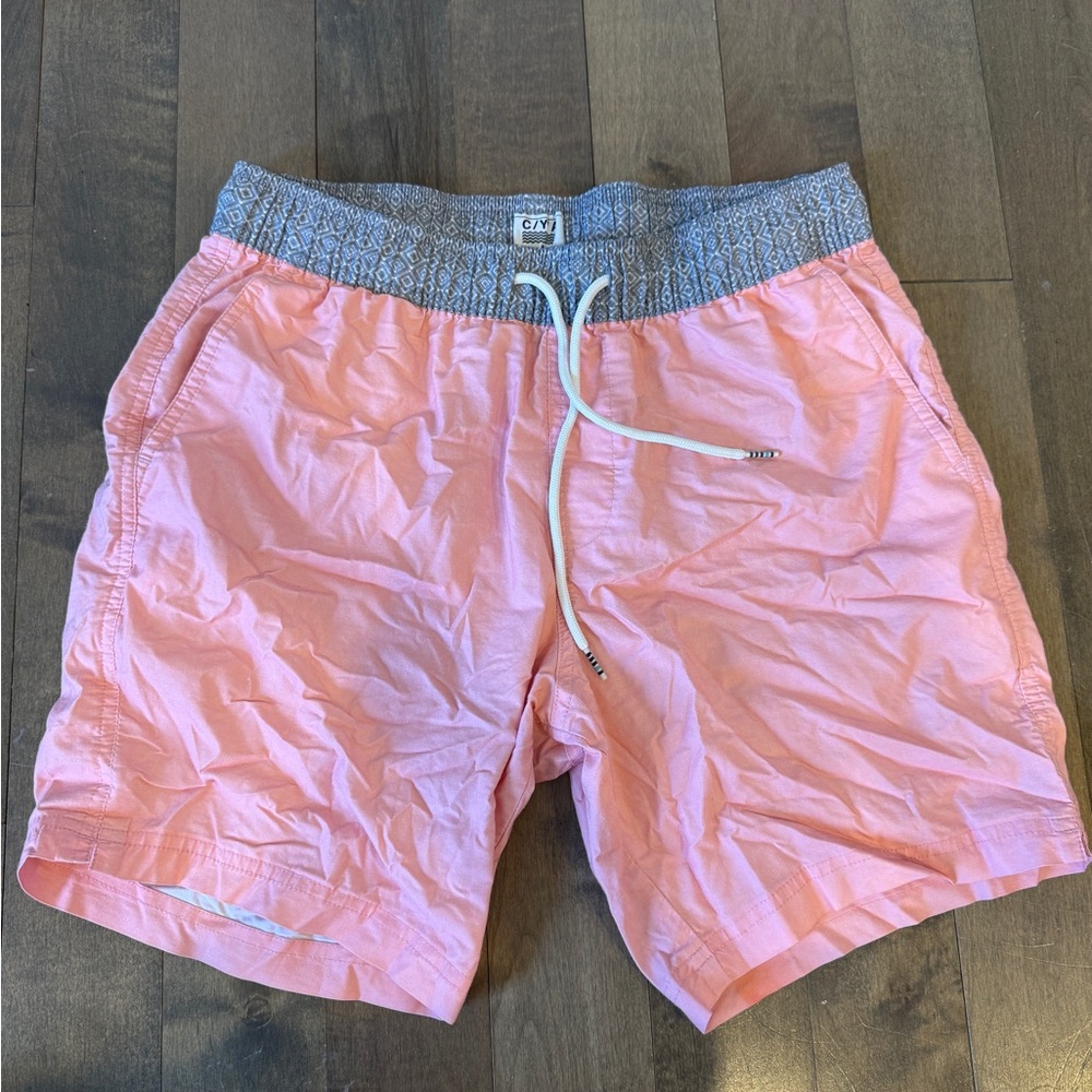 Marshalls Pink Swim Trunks with Patterned Gray Waistband